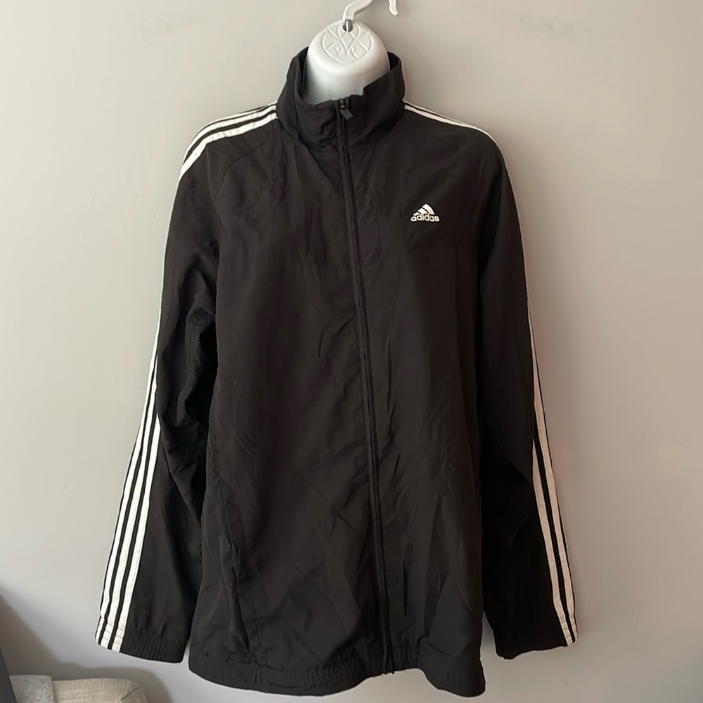 Vintage Black and White Adidas Oversized Track Windbreaker Jacket